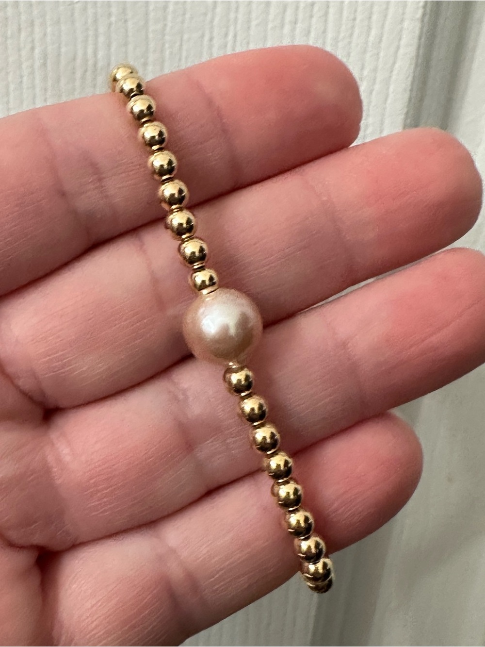 Edison Pearl Bracelet 14k Gold-Filled Beads Light Pink Pearl Handmade 6” NWOT